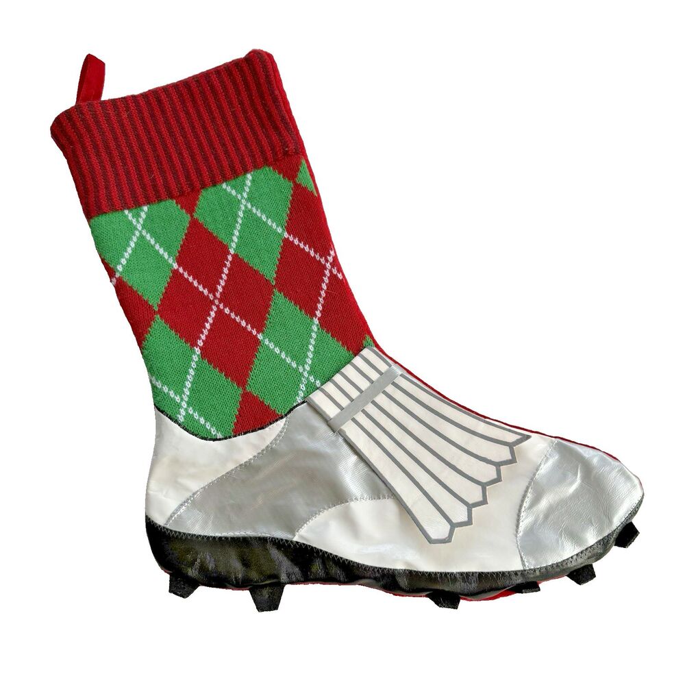 Golf Shoe Christmas Stocking Argyle Knit Sock Golf Spike Tassles Kilties Xmas